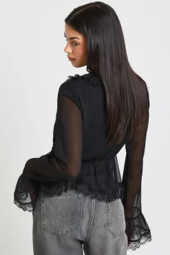 boohoo Chemisier En Mousseline À Volants Avec Bordure En Dentelle<Femme Satin Et Dentelle|Tops
