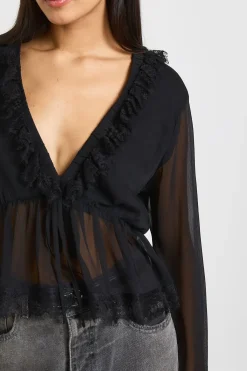 boohoo Chemisier En Mousseline À Volants Avec Bordure En Dentelle<Femme Satin Et Dentelle|Tops