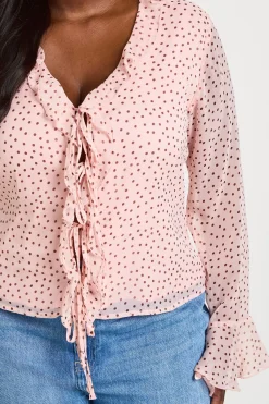 boohoo Chemisier En Mousseline À Volants Et Pois Grande Taille<Femme Pois|Tops