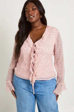 boohoo Chemisier En Mousseline À Volants Et Pois Grande Taille<Femme Pois|Tops