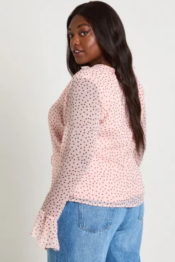 boohoo Chemisier En Mousseline À Volants Et Pois Grande Taille<Femme Pois|Tops