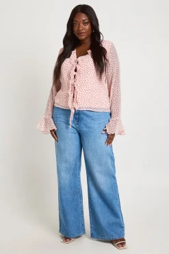 boohoo Chemisier En Mousseline À Volants Et Pois Grande Taille<Femme Pois|Tops