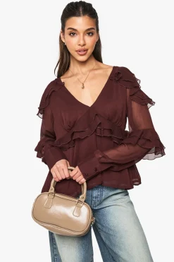 boohoo Chemisier en mousseline à volants<Femme Looks Chocolat|Tops D’Automne