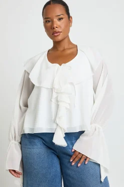 boohoo Chemisier En Mousseline À Volants Grande Taille<Femme Tops