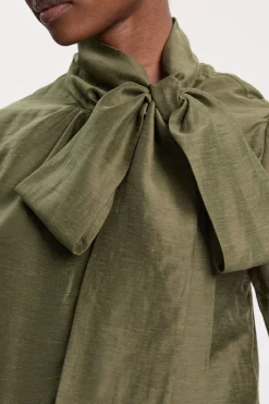 Chemisier En Organdi Tissé Avec Nœud Lavallière