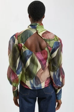 Chemisier En Organza À Imprimé Pétales Avec Lavallière