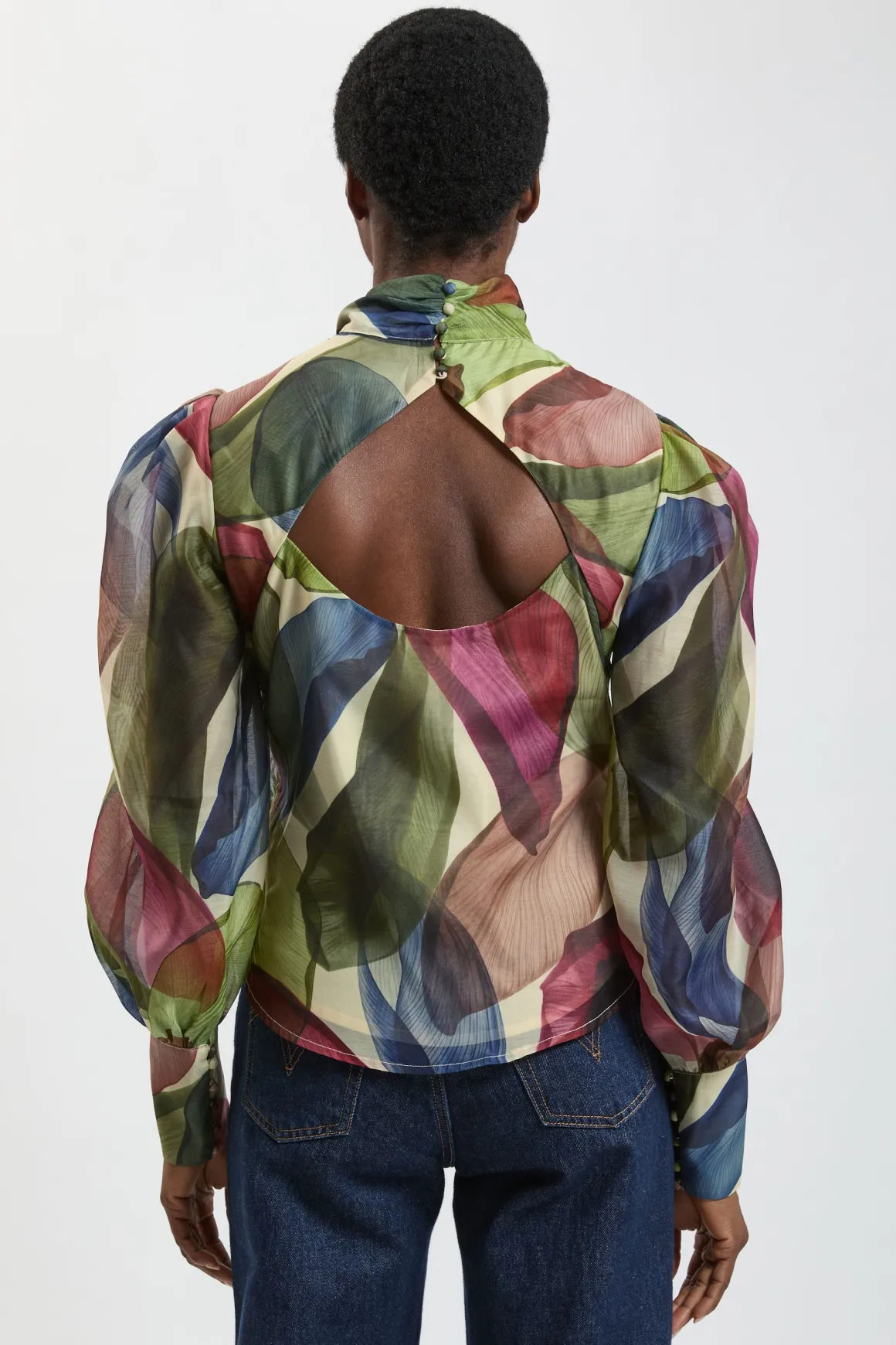 Chemisier En Organza À Imprimé Pétales Avec Lavallière