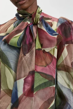 Chemisier En Organza À Imprimé Pétales Avec Lavallière