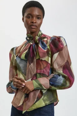 Chemisier En Organza À Imprimé Pétales Avec Lavallière