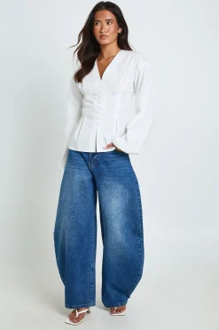 boohoo Chemisier En Popeline De Coton Avec Boutonnage<Femme Tons Neutres|Tops