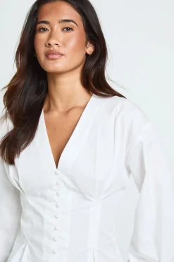 boohoo Chemisier En Popeline De Coton Avec Boutonnage<Femme Tons Neutres|Tops