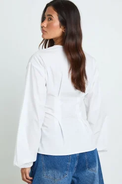 boohoo Chemisier En Popeline De Coton Avec Boutonnage<Femme Tons Neutres|Tops