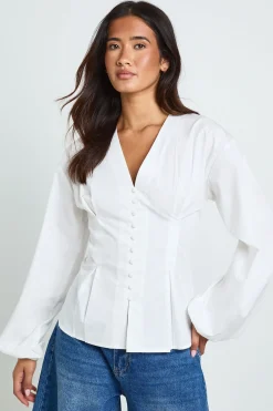 boohoo Chemisier En Popeline De Coton Avec Boutonnage<Femme Tons Neutres|Tops
