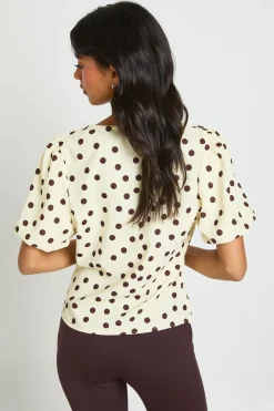 Chemisier En Satin À Pois Avec Encolure En V Et Manches Papillon