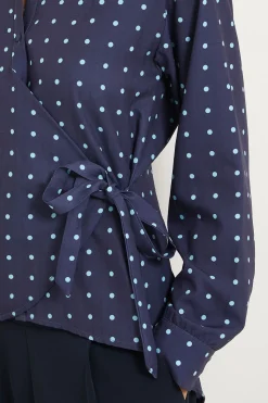 Chemisier En Satin À Pois Avec Nœud Latéral