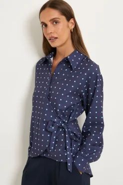 Chemisier En Satin À Pois Avec Nœud Latéral