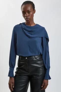 KarenMillen Chemisier En Viscose Tissée Avec Détail Foulard<Femme Tops