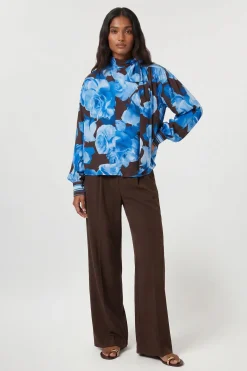 KarenMillen Chemisier En Viscose Tissée À Imprimé Floral Bleu Avec Rayures Contrastées<Femme Tops