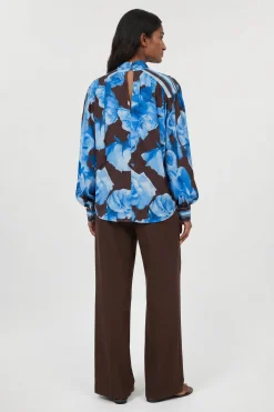 KarenMillen Chemisier En Viscose Tissée À Imprimé Floral Bleu Avec Rayures Contrastées<Femme Tops