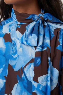 KarenMillen Chemisier En Viscose Tissée À Imprimé Floral Bleu Avec Rayures Contrastées<Femme Tops