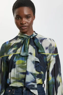 Chemisier En Viscose Tissée À Imprimé Floral Avec Col Noué
