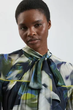 Chemisier En Viscose Tissée À Imprimé Floral Avec Col Noué