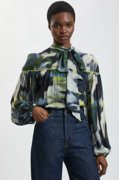 Chemisier En Viscose Tissée À Imprimé Floral Avec Col Noué