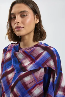 KarenMillen Chemisier En Viscose Tissée À Imprimé Carreaux Et Détail Foulard<Femme Tops