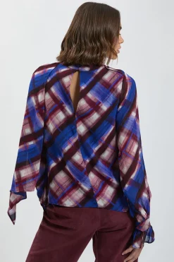 KarenMillen Chemisier En Viscose Tissée À Imprimé Carreaux Et Détail Foulard<Femme Tops