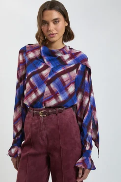 KarenMillen Chemisier En Viscose Tissée À Imprimé Carreaux Et Détail Foulard<Femme Tops