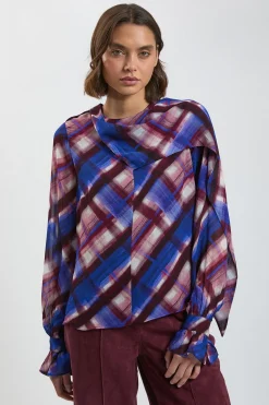 KarenMillen Chemisier En Viscose Tissée À Imprimé Carreaux Et Détail Foulard<Femme Tops