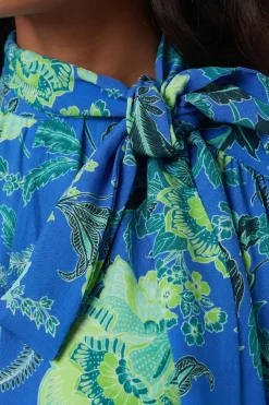 KarenMillen Chemisier En Viscose Tissée À Rayures Contrastées Et Motif Floral Bleu<Femme Tops