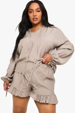 Chemisier grande taille à effet lin avec nouer à l'avant