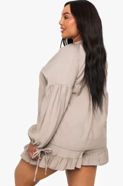 Chemisier grande taille à effet lin avec nouer à l'avant