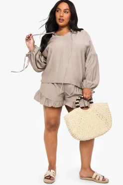 Chemisier grande taille à effet lin avec nouer à l'avant