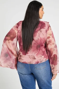 boohoo Chemisier Grande Taille En Mousseline À Volants Et Décolleté Plongeant<Femme Tops