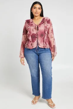 boohoo Chemisier Grande Taille En Mousseline À Volants Et Décolleté Plongeant<Femme Tops