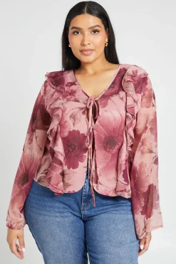 boohoo Chemisier Grande Taille En Mousseline À Volants Et Décolleté Plongeant<Femme Tops