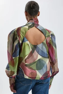 Chemisier Grande Taille En Organza À Imprimé Pétales Avec Lavallière