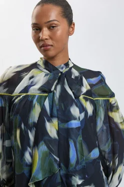 Chemisier Grande Taille En Viscose Tissée À Imprimé Floral Avec Nœud Au Col