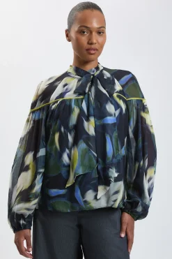 Chemisier Grande Taille En Viscose Tissée À Imprimé Floral Avec Nœud Au Col