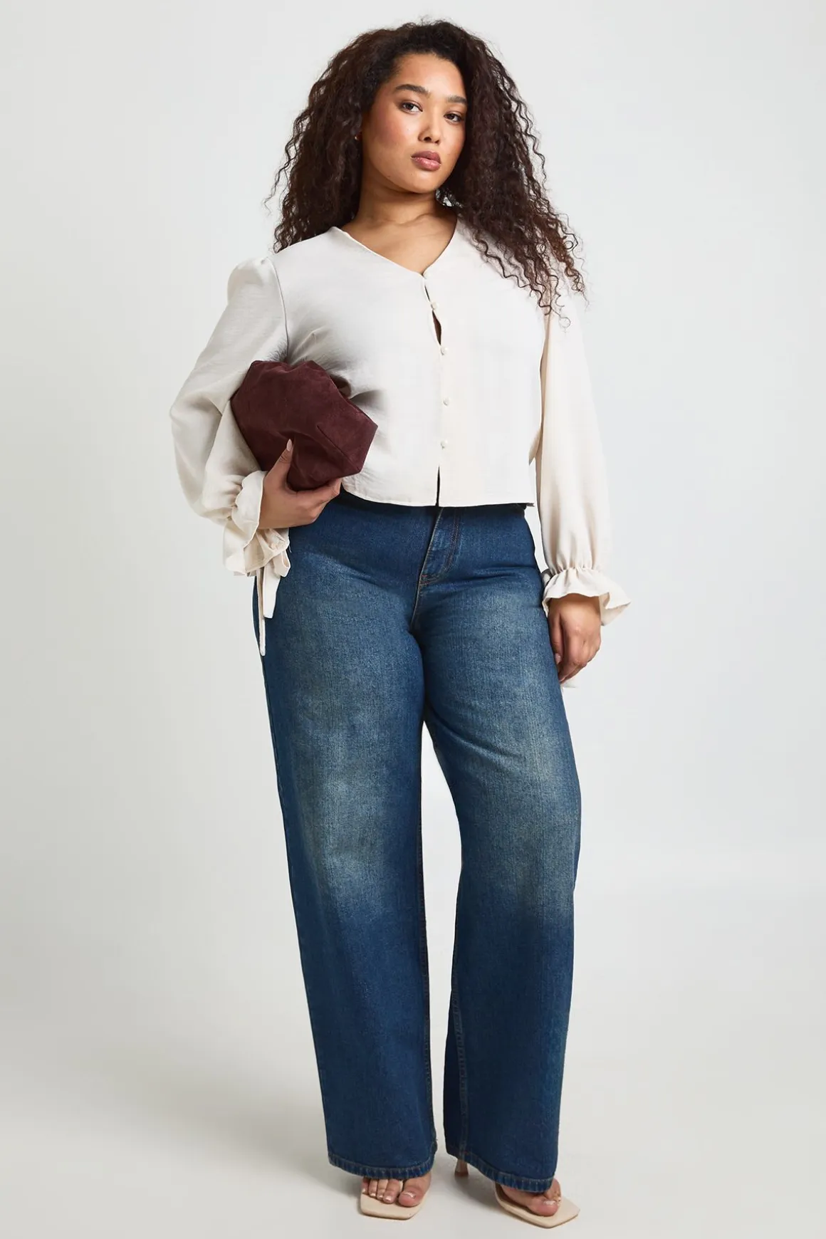 Chemisier Grande Taille À Manches Bouffantes Avec Boutons Devant