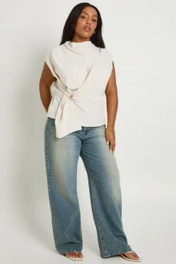 Chemisier Grande Taille À Nœud Frontal Martelé Avec Finitions Dorées