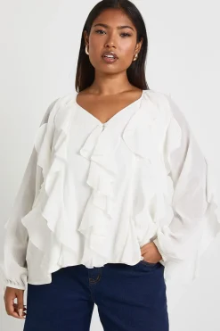 boohoo Chemisier Grande Taille À Volants Extrêmes Et Nœud Devant<Femme Tops
