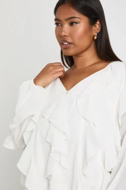 boohoo Chemisier Grande Taille À Volants Extrêmes Et Nœud Devant<Femme Tops
