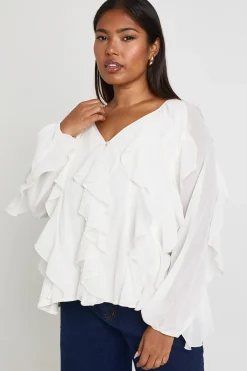 boohoo Chemisier Grande Taille À Volants Extrêmes Et Nœud Devant<Femme Tops