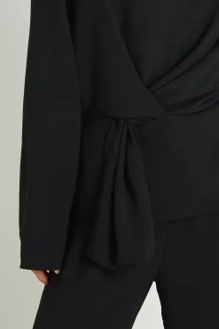 Chemisier à manches longues drapé tissé pour personnes de grande taille & pantalon coordonné