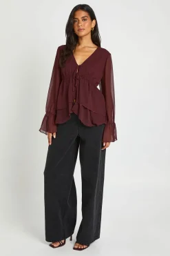 boohoo Chemisier À Manches Évasées À Volants<Femme Tops