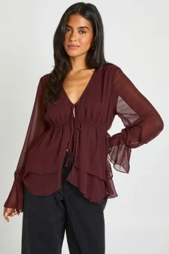 boohoo Chemisier À Manches Évasées À Volants<Femme Tops