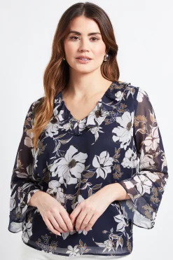 Chemisier À Motif Floral Avec Détails De Volants Et Garniture Ajourée
